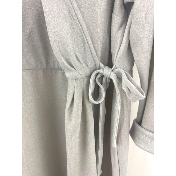 Lane Bryant Lurex Silver Sparkly Faux-Wrap Collar Midi Dress Size 22/24 3X Plus - Picture 6 of 11